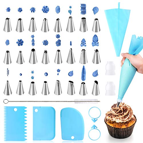 34 Pcs Piping Bags and Nozzles Set, Cake Decorating Set with 2 Silicone Icing Piping Bags, 24 Icing Piping Nozzles, 2 Coupler,3 Plastic Scrapers, Reusable Icing Bags and Nozzles