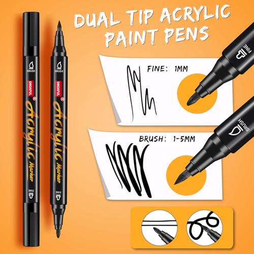 Image of Acrylic Paint Pens Markers, 6 Pc Black Dual Tips Waterproof Paint Markers