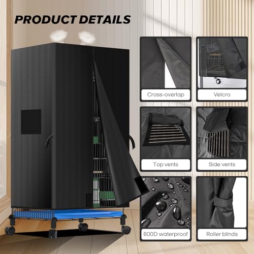 Image of Bird Cage Cover, 600D Bird Cage Covers for Night Heavy Duty & Waterproof, Breathable Black-Out Birdcage Cover Accessory for Parakeet, Parrot, Cockatiel, Finches (19x18x40 Inch)