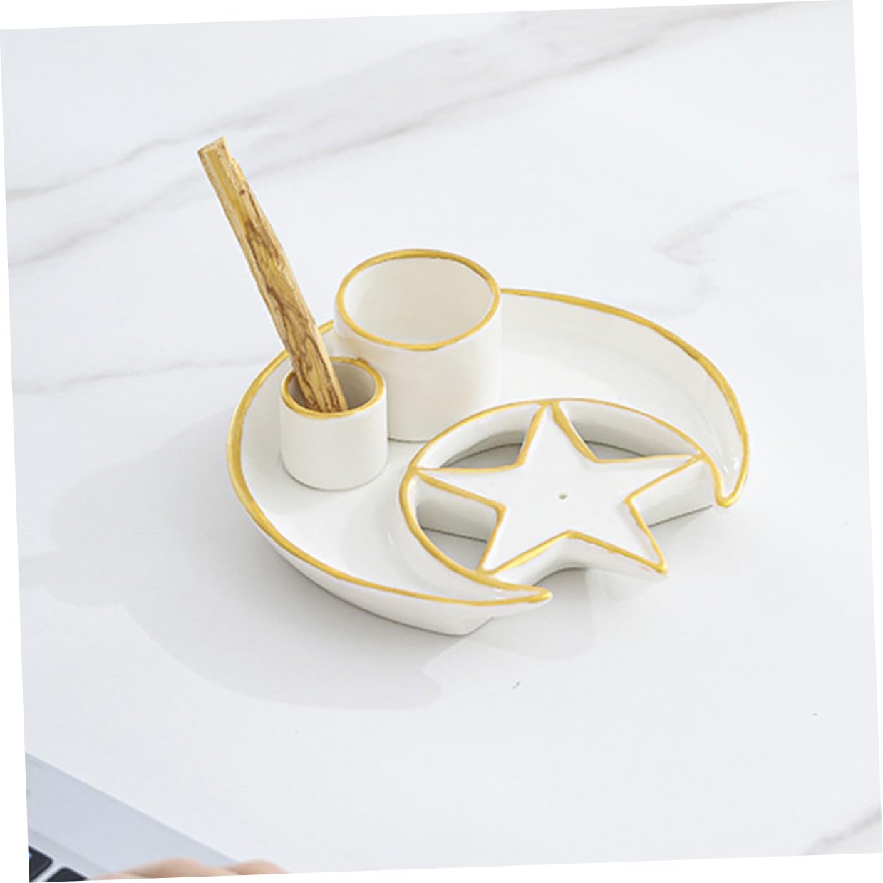 Garneck Porta Incienso Diseño de Hierbas Aromáticas de Cerámica Blanco Quemador Decorativo y Bandeja Multiusos Adecuado para Decoración de Escritorio Hogar
