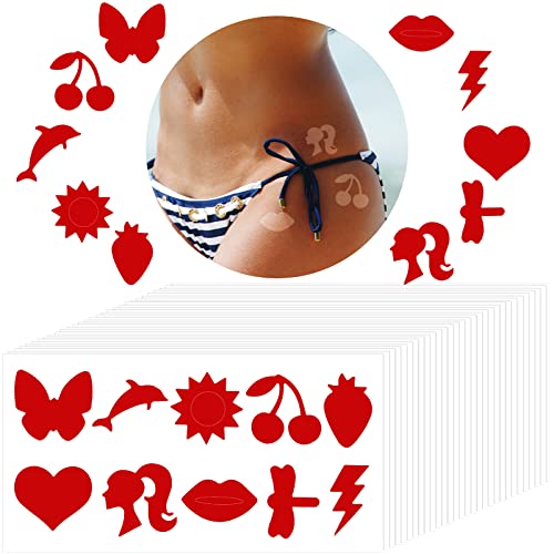 300 Pieces Tanning Sunbathing Stickers Perforated Body Stickers for Tanning Self Adhesive Tanning Bed Stickers Sun Tanning Sunburst Tanning Stickers for Indoor Beach, 10 Styles (Elegant Pattern)