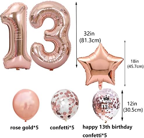 Official Teenager 13th Birthday Decorations for Girl Rose Gold, OMG UR A Teenager Balloons Birthday Banner Number 13 Birthday Foil Balloons Confetti Balloons 13th Birthday Cake Topper for Girl