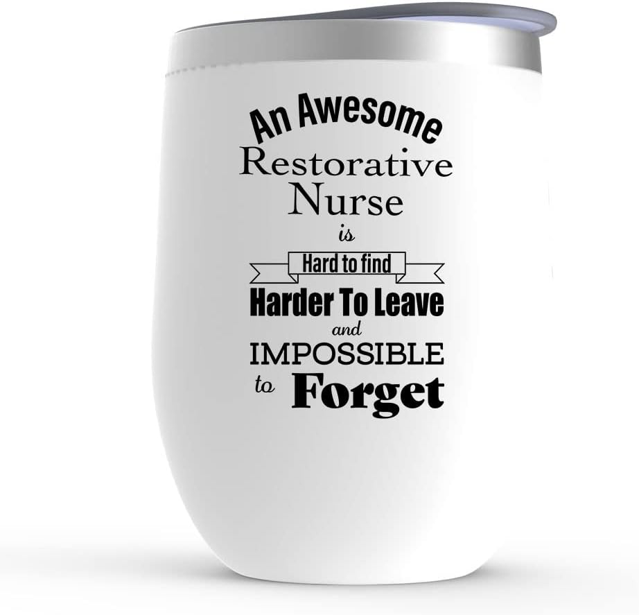 Retirement Gifts for Restorative Nurse Wine Tumbler - Thank You Appreciation - Boss Manager Coworker Colleagues Office Friend - Glass with Lid Stemless Stainless Steel 12 oz