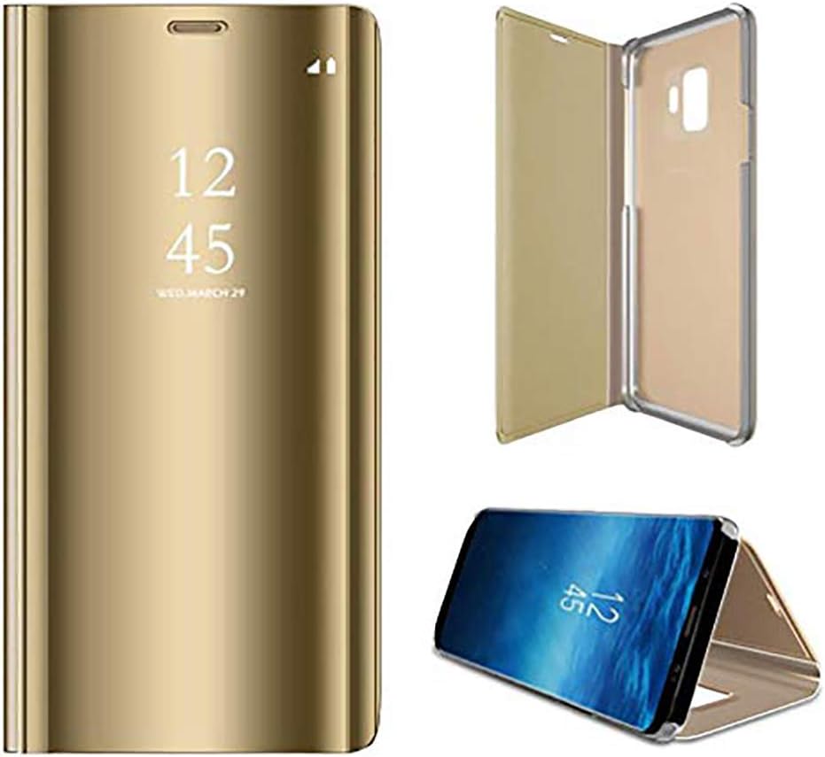 Anyos Galaxy S9 Case, Clear View Standing Mirror Flip PC Cover for Samsung Galaxy S9,Gold