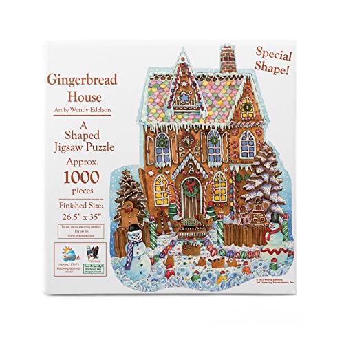 SUNSOUT INC - Gingerbread House - 1000 pc Special Shape Jigsaw Puzzle by Artist: Wendy Edelson - Finished Size 26.5