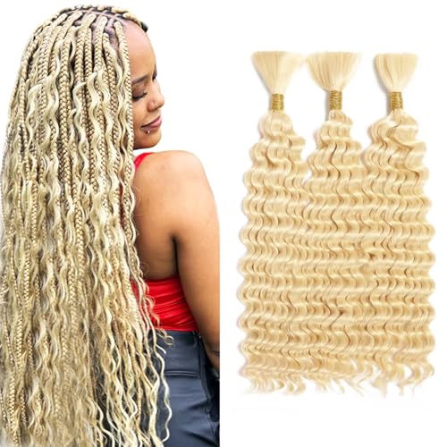 AuokMar 16 16 16 inch 613 Blonde Human Braiding Hair