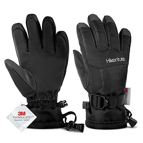 Hikenture Kids Snow Gloves,Winter Waterproof Gloves For Boys &Girls,Insulated Ski Gloves With 3M Thinsulate For Youth,Childrens,Teens,Toddlers(Black L) #TOP5