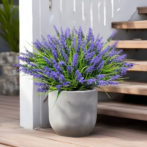 20 Bundles Artificial Plants Outdoor UV Resistant Fake Flowers,Alistic Faux Lavender Shrubs for Porch Garden Window Box Home Decoration