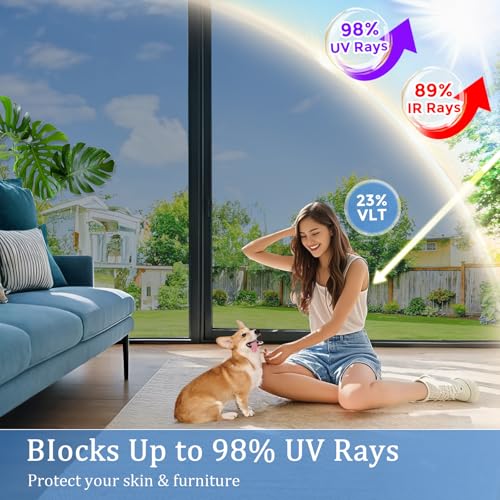 Image of Coavas One Way Privacy Window Film with 3 Tools, Reflective Window Tint for Home, Daytime Privacy See Out Not In, Heat Control & UV Blocking Adhesive Covering for Bedroom Office,35.4 x157.5Inch,Silver
