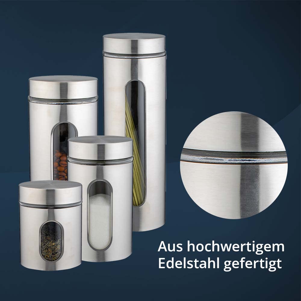 for friends Vorratsdosen mit Sichtfenster rund aus Edelstahl in Silber mit Glas-Ausschnitt 9er Set | Vorratsbehälter Küche mit Deckel | Aufbewahrungsbehälter für Lebensmittel | Durchmesser 10 cm
