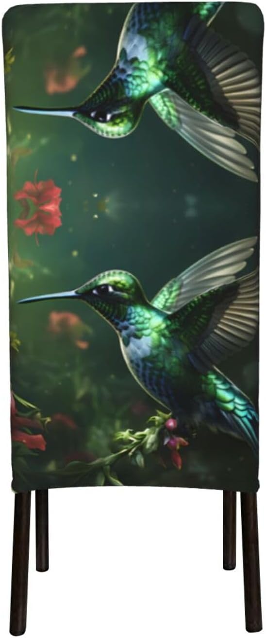 Hummingbird Green Prints Protection Cover for Dining Chair - Stretchable Chair Throw Covers for Dining Room, Hotel Event Party