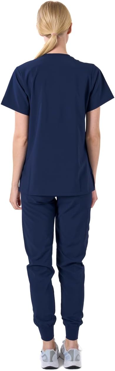 Scrubs for Women Set Jogger Style, Moisture Wicking 4-Way Stretch V-Neck Top & Pants with 9 Large Pockets