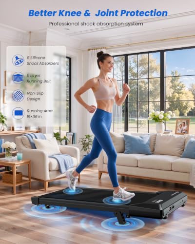 Image of DeerRun Under Desk Walking Pad Treadmill for Home Office & Small Spaces, 6% Manual Incline, 0.6-3.8 MPH Walking Speed, 2.5 HP, 300 lb Capacity, App & Remote Control