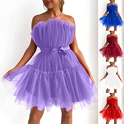 Qeaghou Birthday Dresses For Women Sexy Tube Off Shoulder Dress Mesh Puff Short Prom Dresses Strapless Pum Dresses #TOP4
