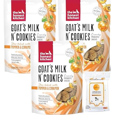 Aurora Pet Bundle Pack (3) Goat's Milk N' Cookies Slow Baked with Pumpkin & Cinnamon Flavor (8-oz Each) with AuroraPet Wipes Cover