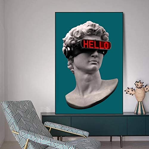 Leinwandbilder an der Wand David Skulptur mit VR-Brille Wandkunst Leinwand Poster und Drucke Zusammenfassung David Dekor Bilder 60X90CM