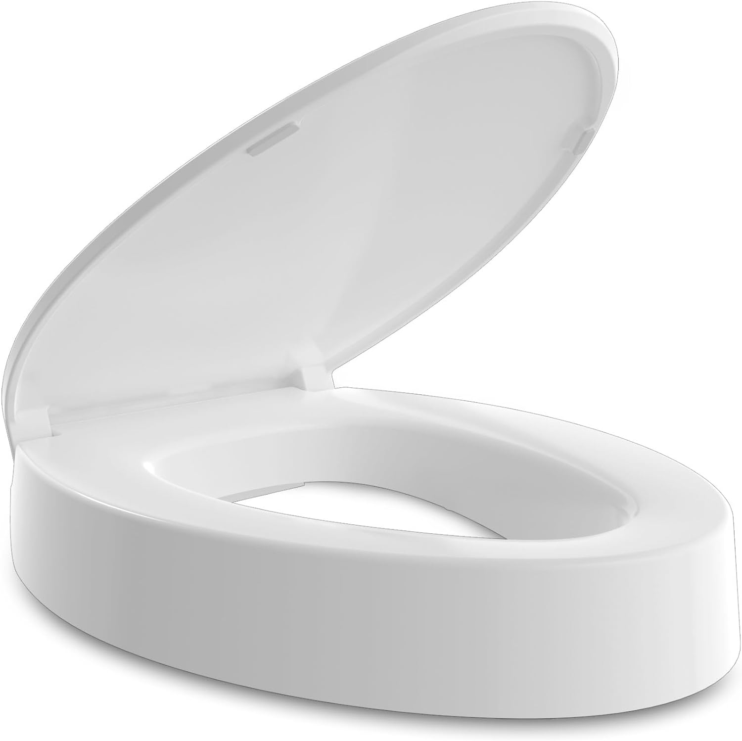 ELONGATED toilet seat risers for seniors, Slow Close, Elevated toilet seat, Heavy Duty, Never Loosen, Raised toilet seat elongated bowl, White(18.5”)