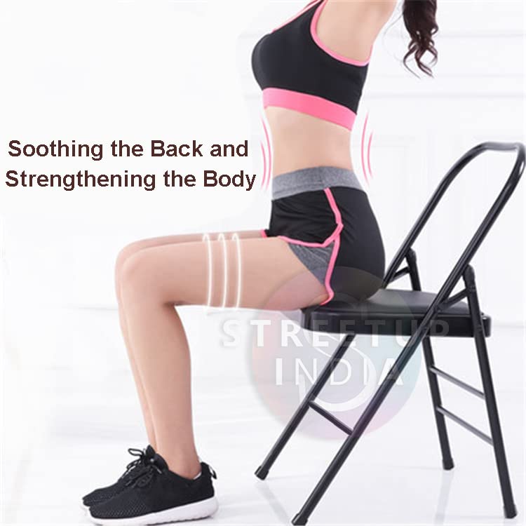 Image of Streetup India Streetup India Yoga Chair with Leather Seat Backless Chair for Iyengar Yoga /Fitness (Black)
