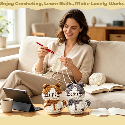 Image of JueRum Cat Crochet Kit for Beginners - Step-by-Step Video Tutorials for Every Round, 40% Extra Easy Yarn, Complete Amigurumi Starter Kit for Adults & Teens, Perfect Beginner Crochet Gift