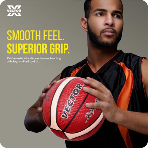 Image of Vector X Supreme 14 Pannels 28.5 inch Basketball Fedration of India Official Match Ball| Rubberised Bladder|6 No. Professional Basket Ball for Women (Size 6) Brown