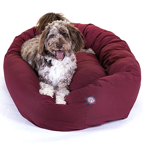 Image of Majestic Pet 52 Inch Bagel Calming Dog Bed Washable - Cozy Soft Round Dog Bed with Spine Support for Dogs to Rest their Head - fluffy donut dog bed 52x35x11 (Inch) - Round Pet Bed X-Large - Burgundy