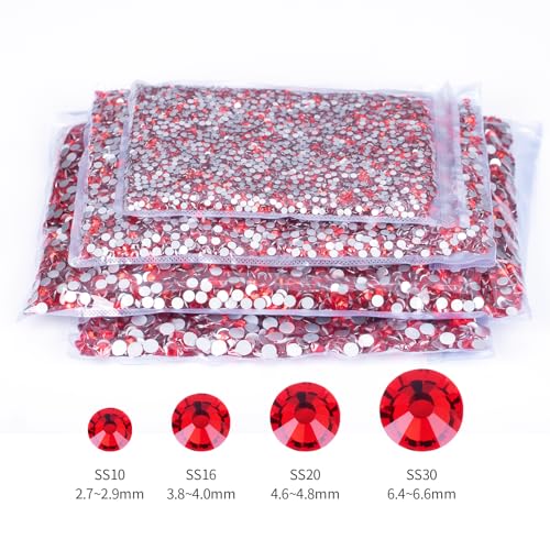 Image of 10000PCS Red Rhinestones Bulk, Flat Back Crystal Glass Stone Round Gems,SS16, 3.8-4.0mm