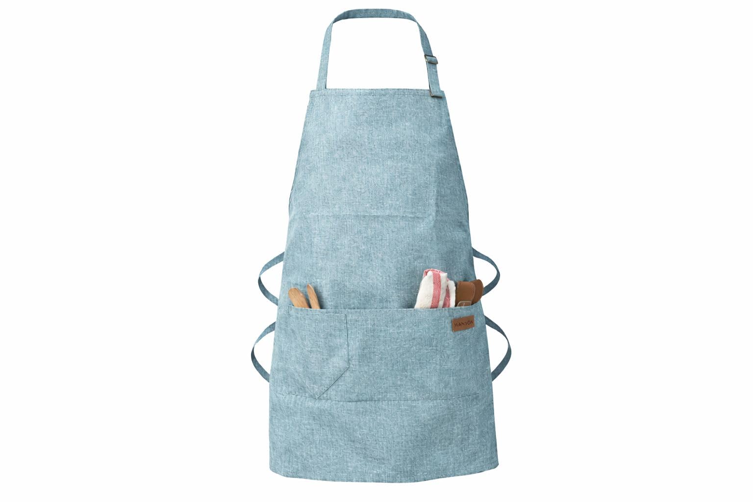 Zollyss Kitchen Apron with Adjustable Cross Back Straps, Cotton Water Resistant, Front Pockets, Chambray Blue-image-19