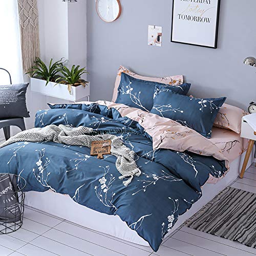 Boqingzhu Bettwäsche 135x200cm Blumen Blümchen Romantisch Blau Rosa Bettbezug Set 2 Teilig Microfaser Wende Bettwäsche Bettdeckenbezug mit… – Ansicht 2