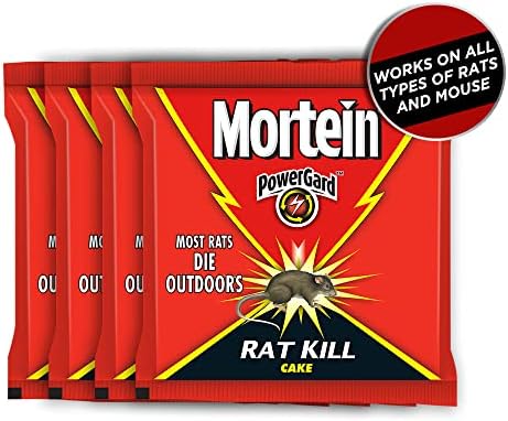 Mortein PowerGard Rat Kill Cake, 25g x 4 (Pack of 4)| Kills Rats Outdoors in One Feed | Effective Against All Types of Rats | Effective Rat Killer for Home, Car & Outdoors| Kills Rat, Mouse and Rodents