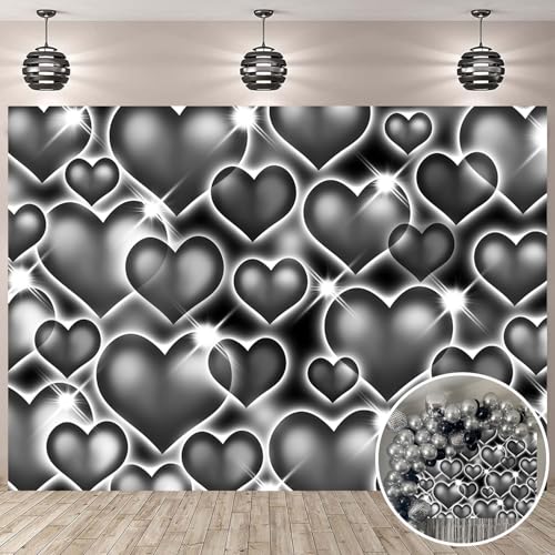 Toile de fond cœur noir à paillettes pour photobooth d'anniversaire et soirée Y2K