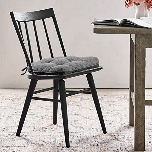 Downluxe Indoor Chair Cushions For Dining Chairs, Tufted Overstuffed Textured Memory Foam Kitchen Chair Pads With Ties And Non-Slip Backing, 15.5" X 15.5" X 4", Dark Grey, 4 Pack #TOP6