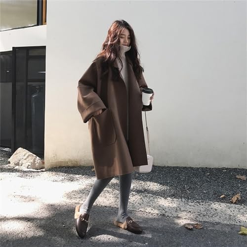 Bciopll Woolen Trench Cloak Coat Winter For Women Vintage Mid-Length Loose Turn-Down Collar Windbreakers Jacket3