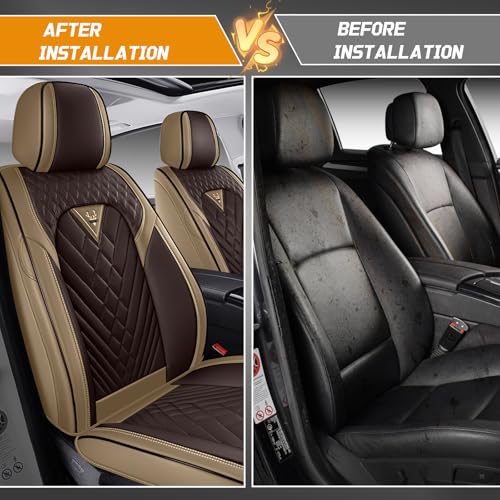 Image of Fit for Toyota RAV4 Seat Covers Full Set 2008-2026 | Nappa Leather Seat Covers for RAV4 Full Set, Airbag Compatible, Full Coverage Seat Protectors, Easy Install(Brown /Curry)