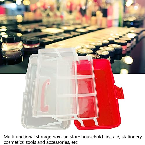 Image of 3 Layer Folding Storage Box, Plastic Dividing Storage Box Handled Art Supply Organizer Portable Folding Tackle Box with Handle Red for Sewing, Art Supplies, Medicine, Tools(27.5x16x13cm)