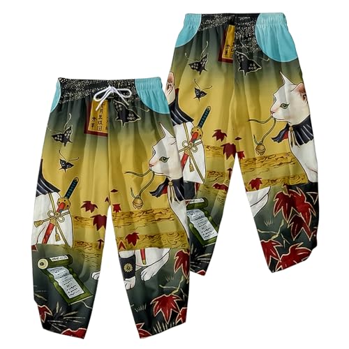 Image of DOSLAVIDA Men's Japanese Kimono Jacket Set Stylish Open Front Coat With Shorts Chinese Style Printed Cardigan Suit