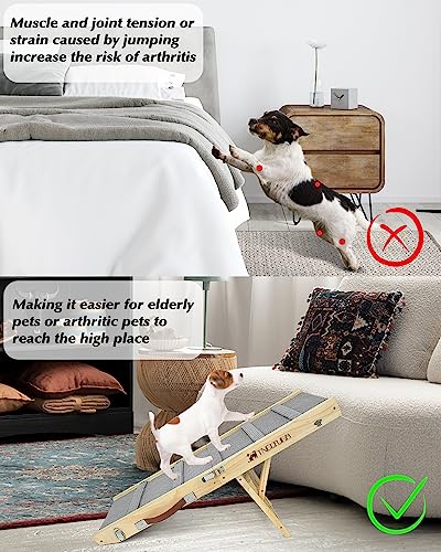 Tneltueb Small Dog Ramp, 32.6" Long And 11.8" Wide Wooden Folding Portable Pet Ramp, Adjustable From 10" To 19" With Non-Slip Traction Mat, Dog Ramps For Car, Bed, Couch, Rated For 30 Lbs(Light Grey) #TOP4