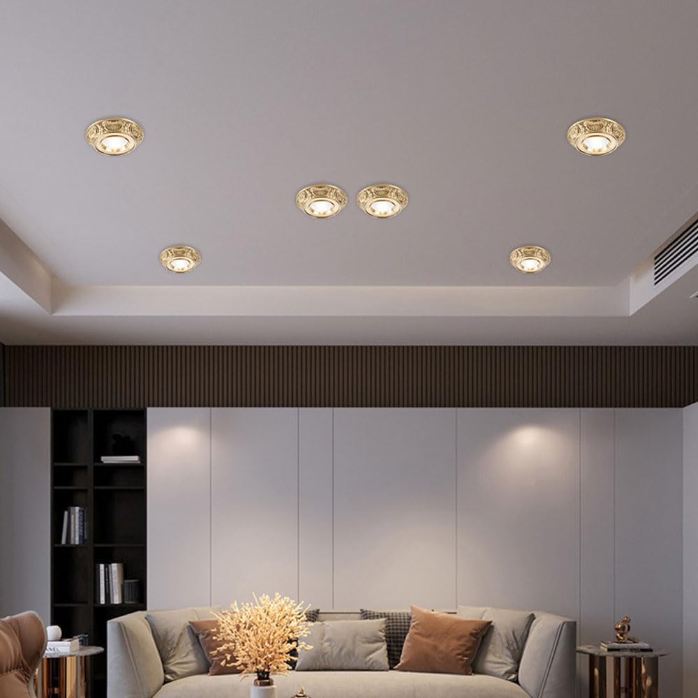Apparecchio da Incasso Rotondo da 2 Pezzi, Finitura in Ottone Spazzolato, Lampade da Incasso A LED, Disco Dimmerabile, CRI 90+, Faretto Retrofit Bulbo Oculare