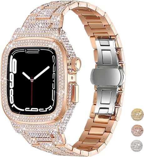 Bracelet diamant luxe Apple Watch 45mm en acier SCHIK boîtier chic