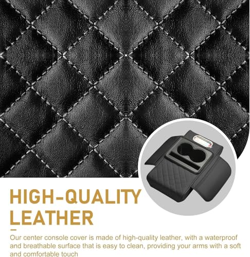 Image of Car Armrest Cushion, 5 in 1 Center Console Cover with 2 Cup Holders, Phone Holder, Tissue Holder, Storage Bag, Multifunctional Leather Heightened Car Armrest Cushion for Most Car (Black)