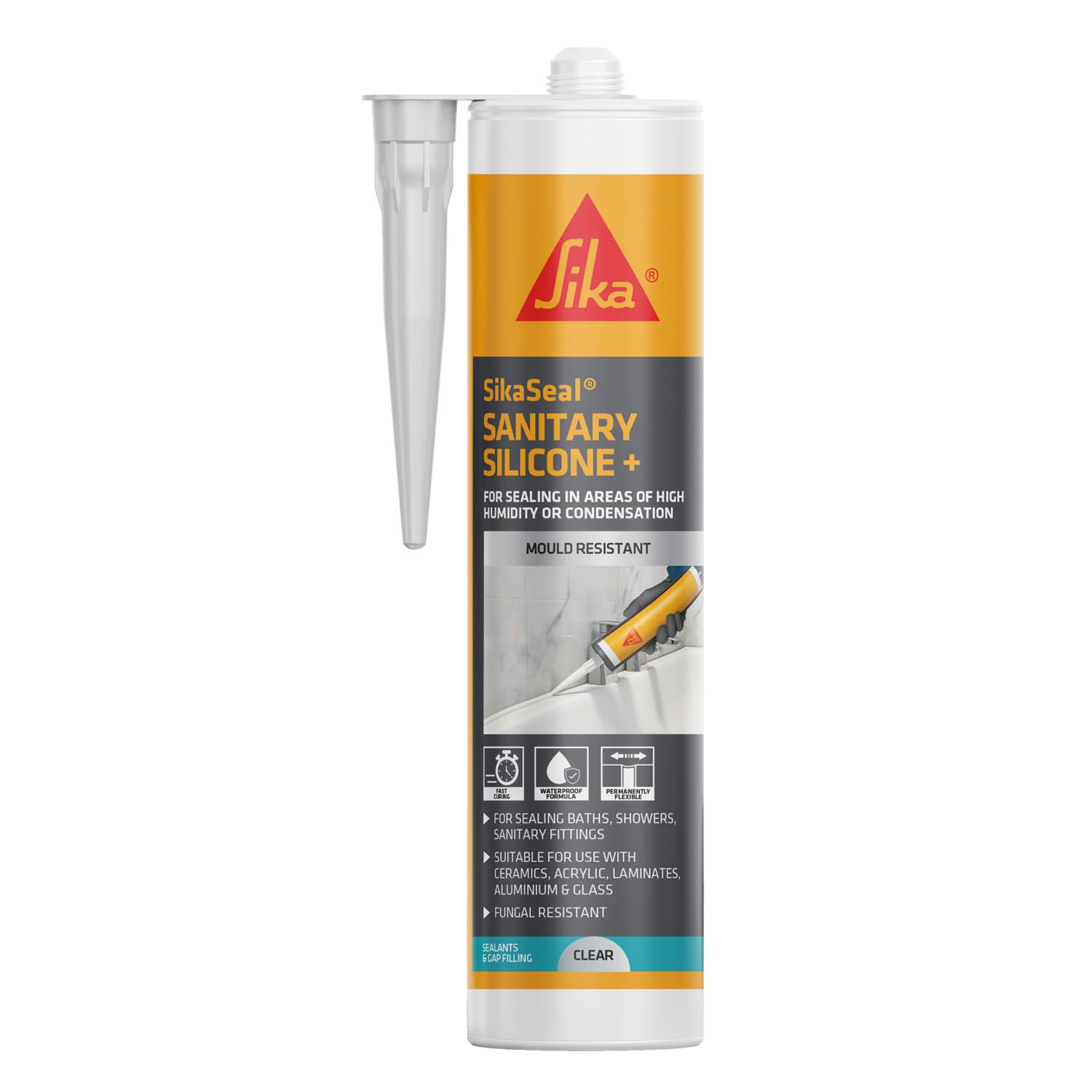 Sika SikaSeal Sanitary Silicone +, Mould Resistant, Translucent, 295ml