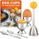Egg Cups for Soft Boiled Eggs with Spoons - Stainless Steel Egg Topper - Durable Egg Opener Topper C