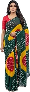 Fikfoluo Women's Bandhani Print Chiffon Saree, Purple and Red, with Blouse Piece Price In India