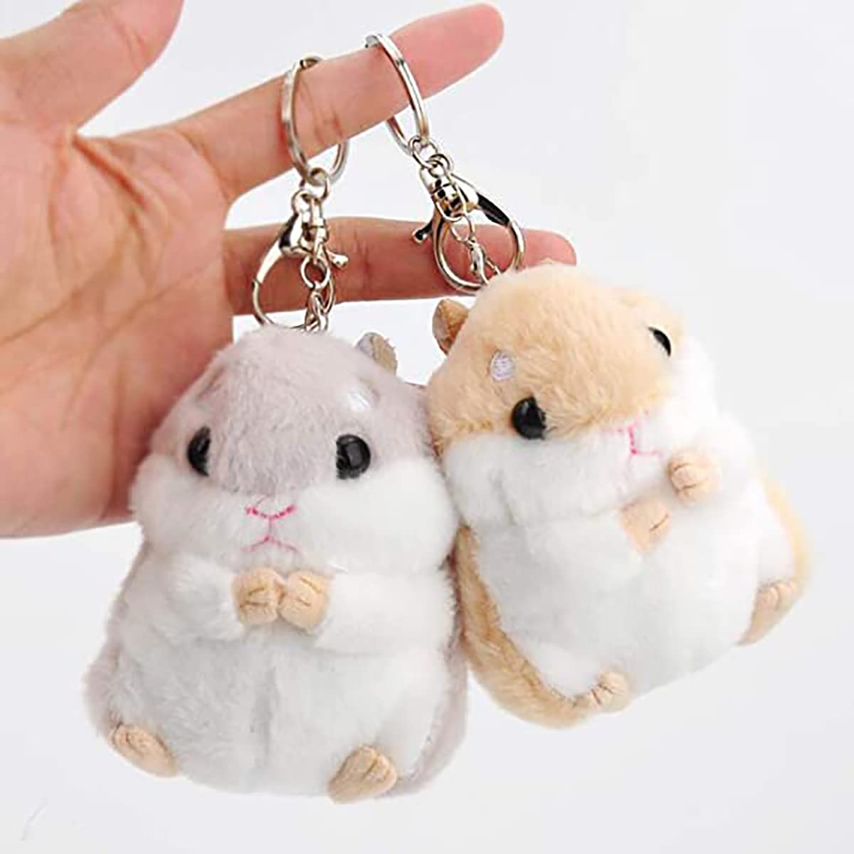 2 Pcs Plush Hamster Keychains, Cute Stuffed Animal Keyring Pendant, Suitable for Purse Backpack Handbag, Short Plush Fabric and Pp Filler, Soft and Non-Toxic, Grey and Brown