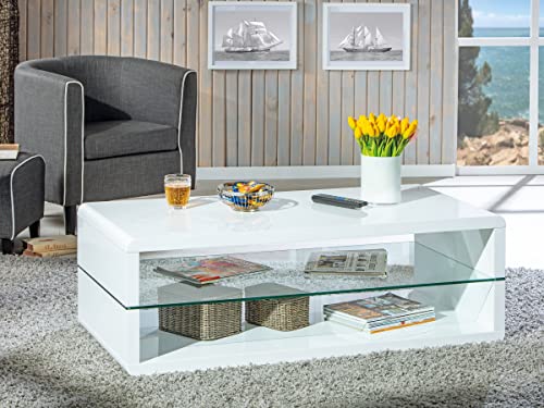 Inter Link Table basse - Blanc laqué - Tablette en verre sécurit 8mm - Design modern - Largeur 120cm - Profondeur 60 cm - Hauteur 40 cm - Xono