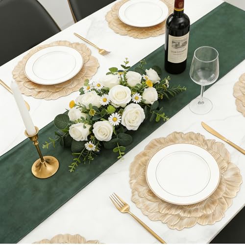 Quantum Love Set of 6 Floral Gold Penoy Placemats Vinyl Metallic 15 Inches Round Washable Place Mats Waterproof Heat Resistant Durable Table Mats for Kitchen Dining Table Decoration Indoor Outdoor by Quantum Love - Used condition - Image 2