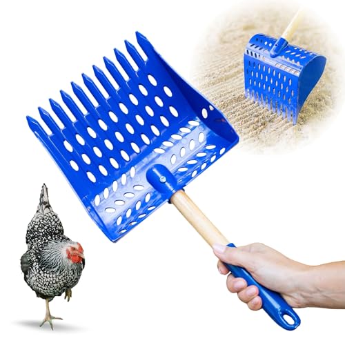 The Coop Scoop Shelf 2-in-1 Chicken Poop Scooper & Rake Made in The USA Durable Sand Sifting Litter Shovel for Chicken Coops & Small Farm Animals (Shelf 10 Handle)