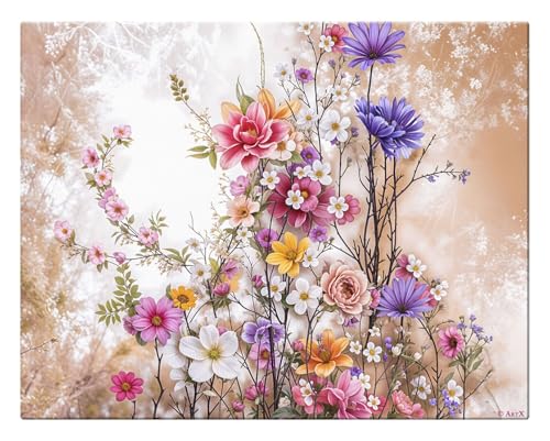 Image of ArtX Canvas Floral Paintings for Living Room, Big Size Scenery, Flowers Painting for Wall, Multicolor, Nature, 58.0 X 45.0 cm, Set of 1