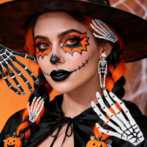 Halloween Hair Clips Skeleton Hands Bone 6Pcs White and Black, Punk Rock Horror Alligator Barrettes Hair Clip for Women Girls Hair Accessories(Hairpin, 6 Pcs) - image 2