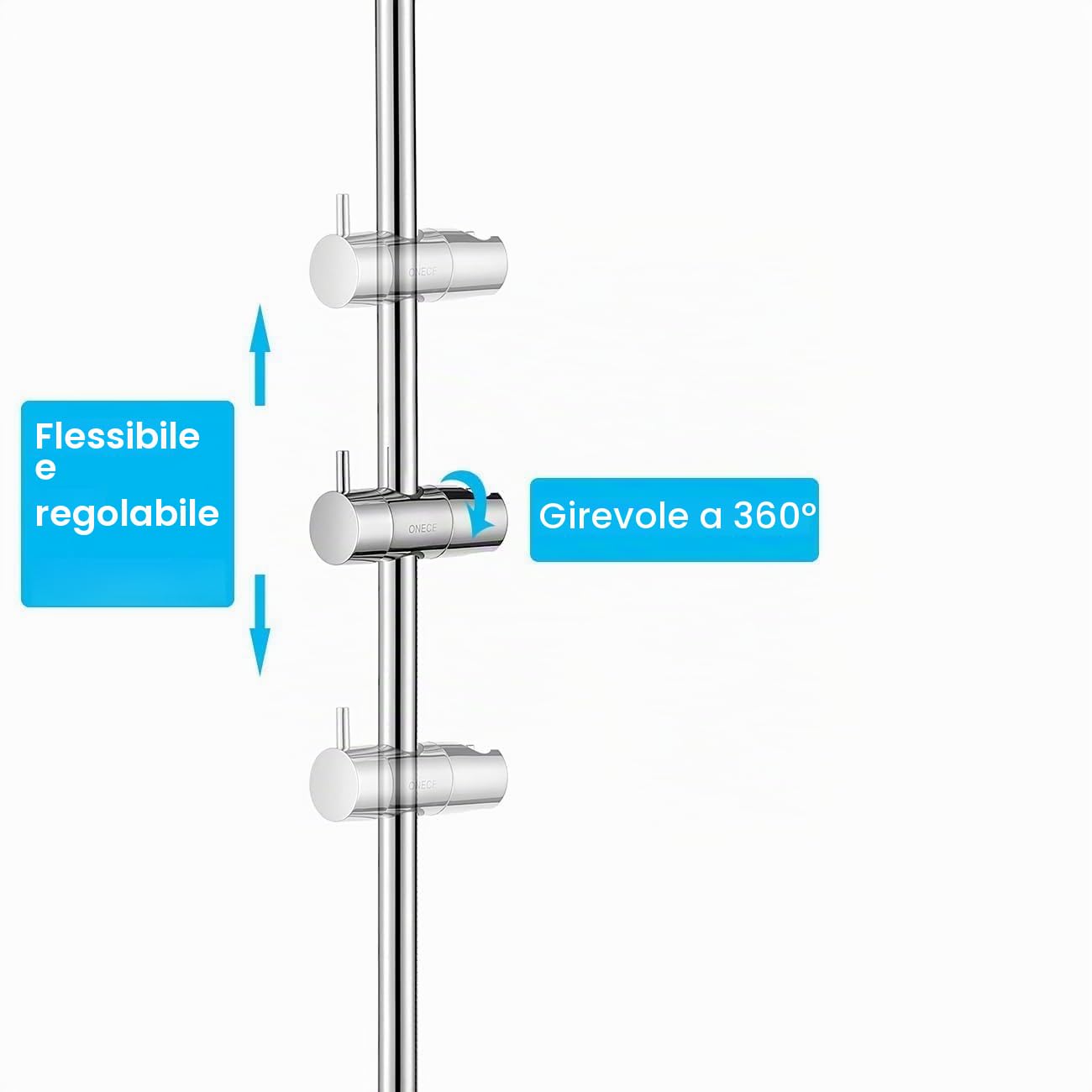 ONECE Set Asta Doccia Saliscendi in Acciaio Inox da 75 cm, Lnstallazione Regolabile, Colonna Doccetta Senza Miscelatore, Saliscendi Doccia con Soffione e Tubo Flessibile, Staffa Supporto Regolabile