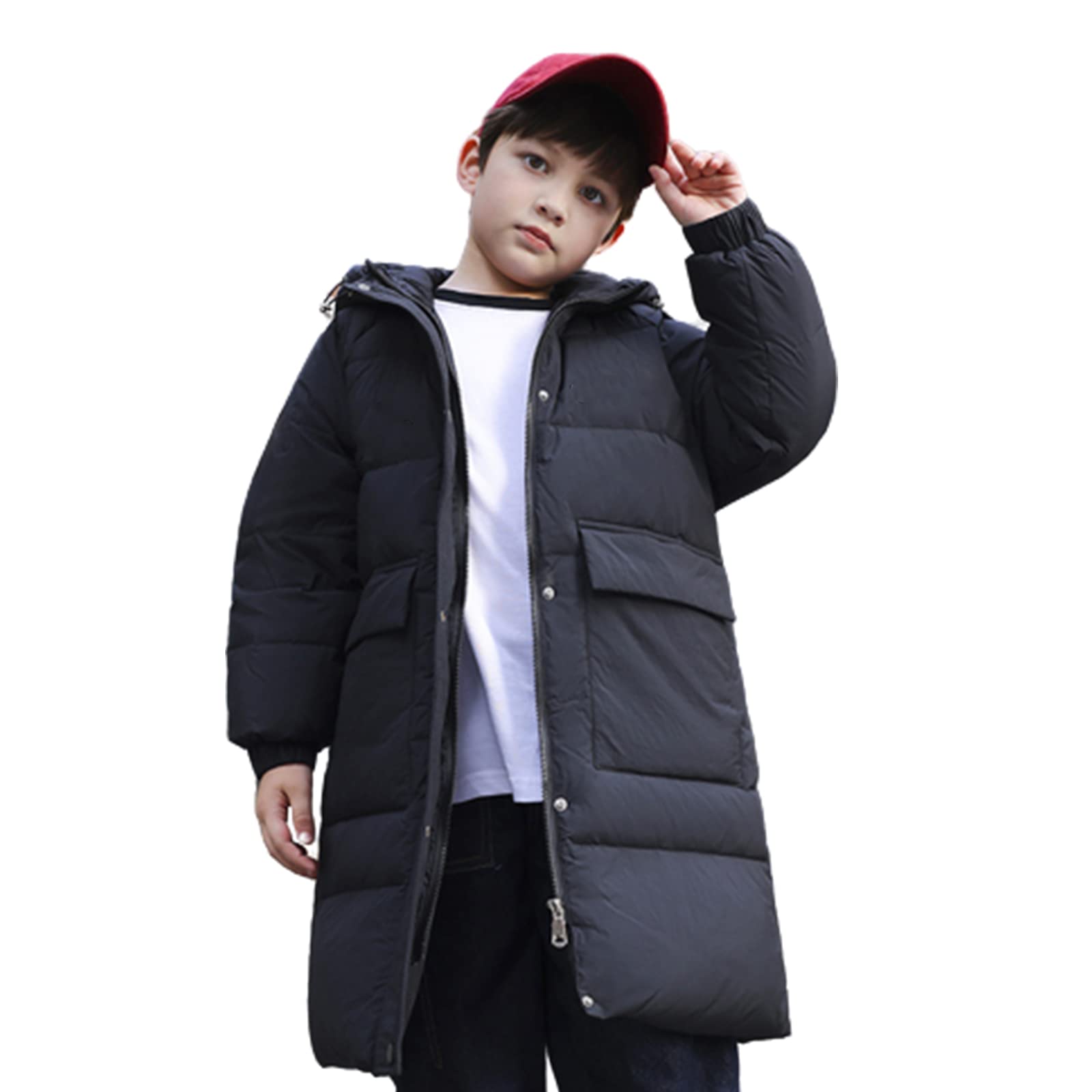 Abbigliamento per Bambini Piumino D'Anatra Bianco Ragazzi e Ragazze Vestiti Invernali Addensato Giacca Calda Anti-Freddo Antivento Grande Tasca,Black,10T(160CM)
